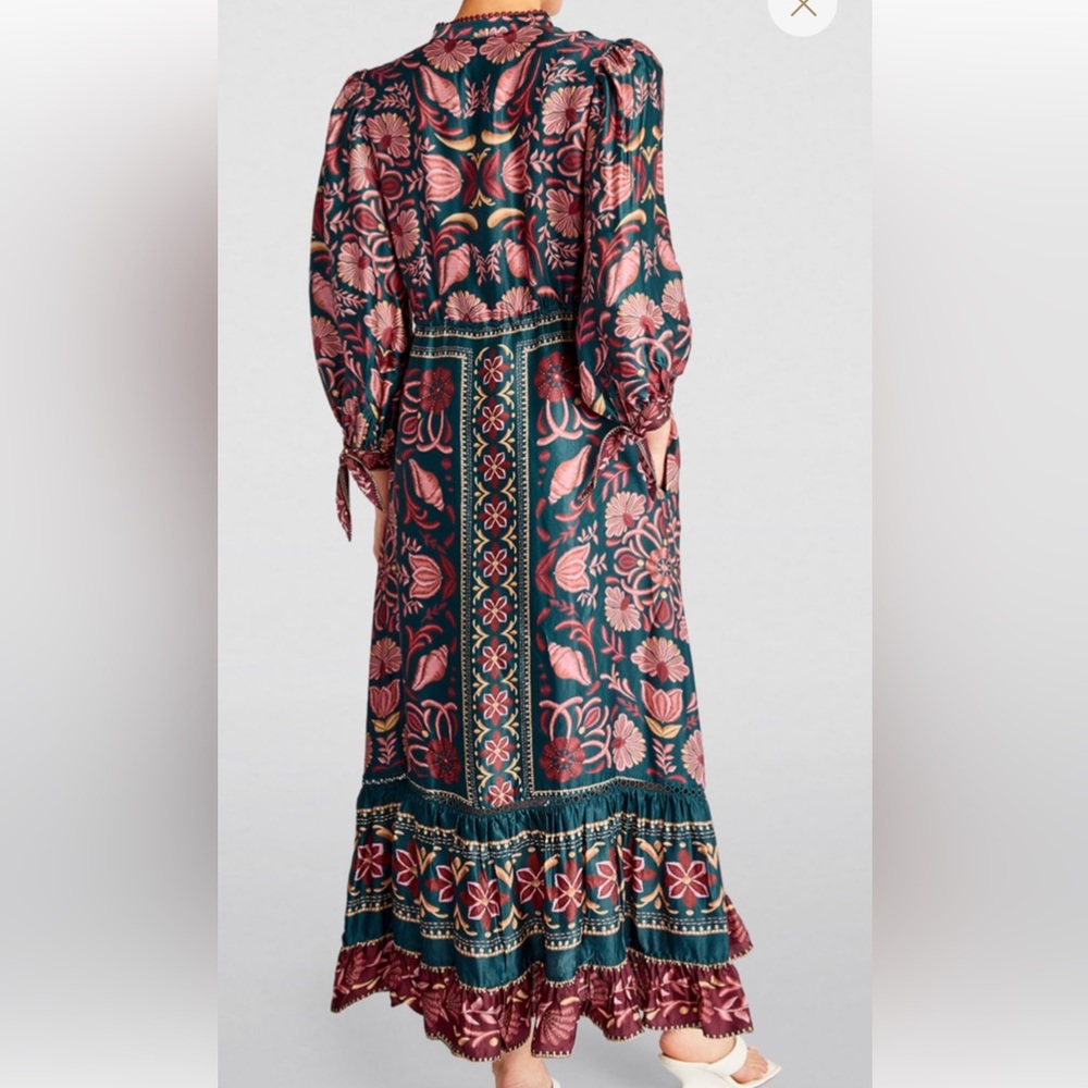 FARM Rio SeaSheel Tapestry Teal Maxi Dress, Women’s Size XL - Picture 3 of 13